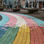 A colorful rainbow pathway made of bricks