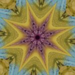 Abstract kaleidoscope pattern with yellow and blue hues